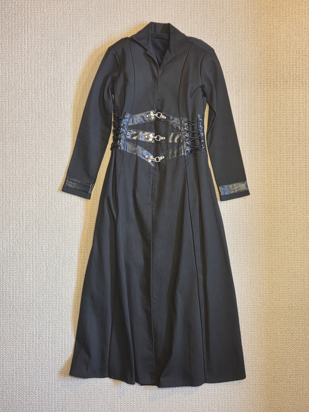 Redballs On Fire Corset Coat Gothic Lace-Up Black PVC Trim Duster XS